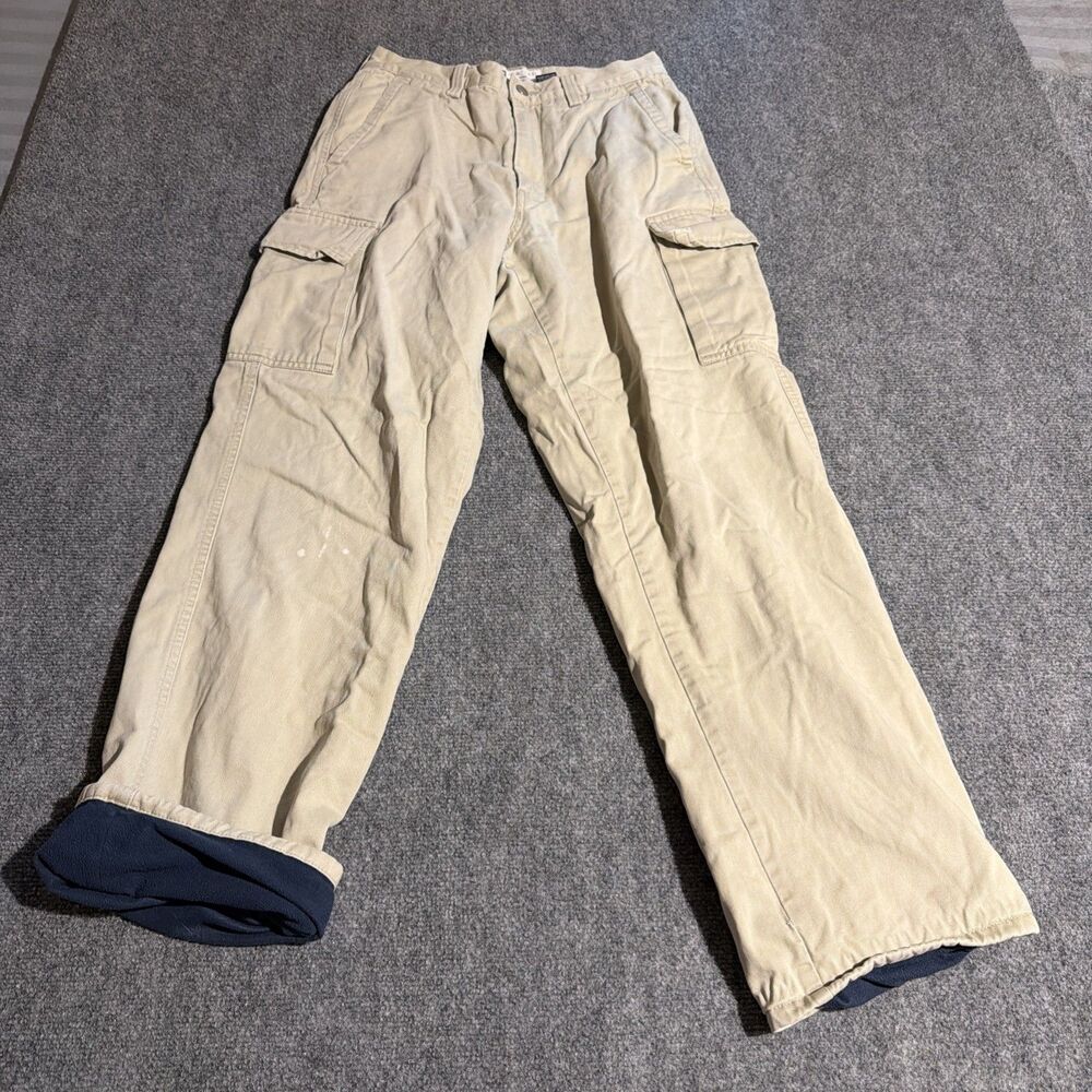 Vintage GAP Fleece Lined Cargo Pants Mens 29x30 Beige Straight 100% Cotton Y2K